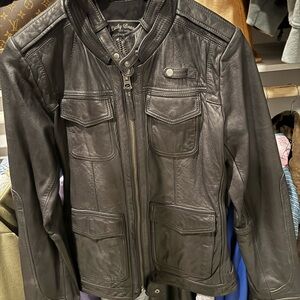 Lucky Brand Black Leather Military Jacket
